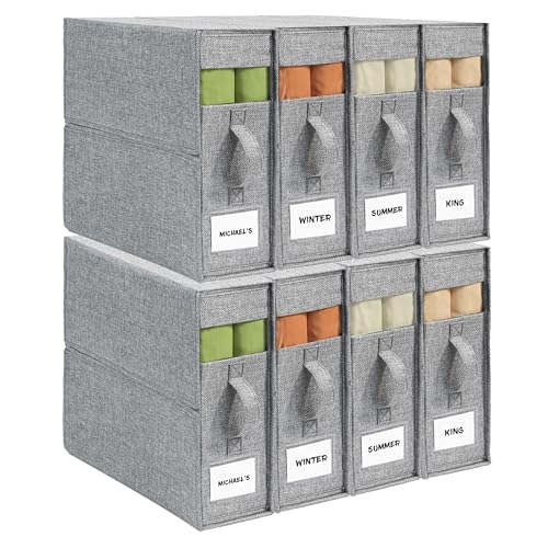 8Pack Sheet Organizers and Storage - King/Queen Size Sheet Storage Organizer with Window, Foldable & Dustproof Sheet Organizer for Linen Closet for Summer Blankets & Sheet Sets,Grey - color: Grey, size: 8 Pack