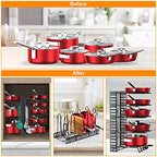 Pots and Pans Organizer for Cabinet with 2 Hooks, Adjustable Pot and Pan Organizer Rack for Cabinet 8 Tiers Durable Steel Construction Pot Rack Space Saving Kitchen Storage