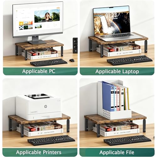 OPNICE Adjustable Monitor Stand Riser for Desk, Computer & Laptop Stand, Desk Organizers and Accessories, Office Desk Accessories & Workspace Organizer for Home Office, Brown Wood 2-Pack - color: Brown Wood 2-Pack