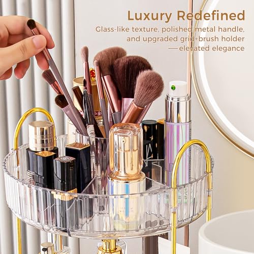 360° Rotating Makeup Organizer, Upgraded 3 Tier Skincare Perfume Organizers for Women, Bathroom Organizer Countertop, Clear Cosmetic Dresser Organizer with Makeup Brush Holder, Sink&Counte (Clear) - color: Clear, size: 3 Tier