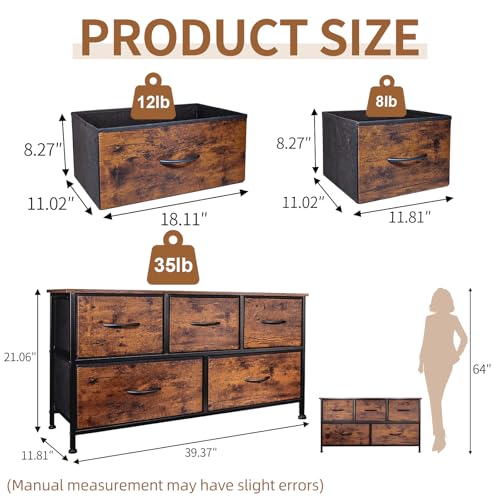 SHAWKEN Dresser for Bedroom with 5 Drawers,Fabric Dresser with One-Piece Steel Frame,Budget-Friendly Organizer for Closet, Hallway, Studio Apartment (Rustic Brown) - color: Rustic Brown