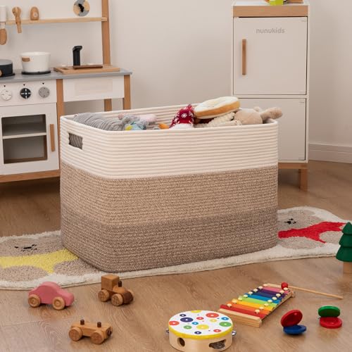OIAHOMY 108L Super Large Blanket Basket, 25”x16”x16”(108L) Rectangle Woven Baskets for Storage, Cotton Rope Basket For Living Room, Toy Storage with Handle- Gradient Brown - color: Gradient Brown