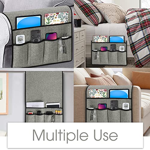 Joywell Recliner Chair Organizer Armchair Caddy Remote Control Holder for Couch Armrest Organizer Non Slip Sofa Armchair Caddie with 6 Pocket Storage for Magazine, Tablet, Phone, iPad, Light Grey - color: Light Grey, size: 19'' x 35''
