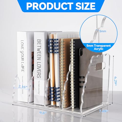 Adevar Clear Acrylic Magazine File Holder 4 Vertical Magazine File Organizer Binder Book Holder for Desk Acrylic Desk Organizer Clear Office Racks & Displays for Office Home Classroom - size: B5, 4 Sections