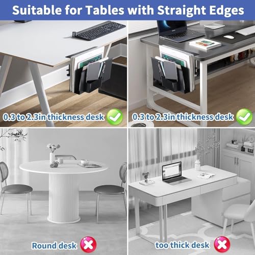2 Tier Desk Side Storage, Desk Laptop Holder with Magnetic Pen Holder, No Drill Hanging Table Organizer for Office and Home Fits Flat Edge 0.3" to 2.3" - color: Black 2 Tier