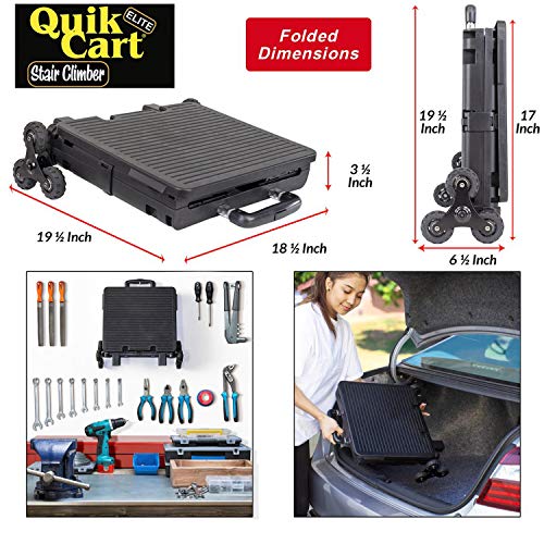 dbest products Quik Cart Elite Stair Climber Wheeled Rolling Crate Teacher Utility With seat Heavy Duty Collapsible Basket With Handle, Black - color: Black, style: Elite Stair Climber