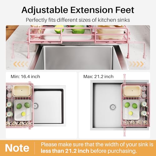 SNTD Dish Drying Rack - Extendable Dish Rack, Large Sink Drying Dish Drainer for Kitchen Counter, Stainless Steel Dish Strainer with Utensil Holder (Pink) - color: Pink