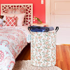 LANGYASHAN Laundry Basket Canvas Fabric Collapsible Organizer Basket for Storage Bin Toy Bins Gift Baskets Bedroom Clothes Children Nursery Hamper (Rose) - color: Round Champagne Rose