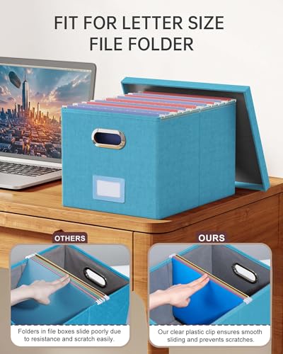 Oterri File Organizer with Lid, File Box, File Cabinet for Letter File Folder Storage, Hanging File Organizer for Office/Decor/Home,Document Organizer, 1 Pack,Calamine Blue+Cobalt Green-Box Only - color: Calamine Blue+Cobalt Green, size: 1 pack