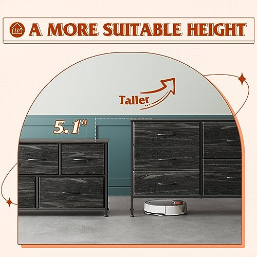 WLIVE Dresser for Bedroom with 5 Drawers, Wide Dressers with Drawer Organizers, Chest of Drawers, Fabric Dresser for Living Room, Closet, Hallway, Charcoal Black Wood Grain Print - color: Charcoal Black Wood Grain Print