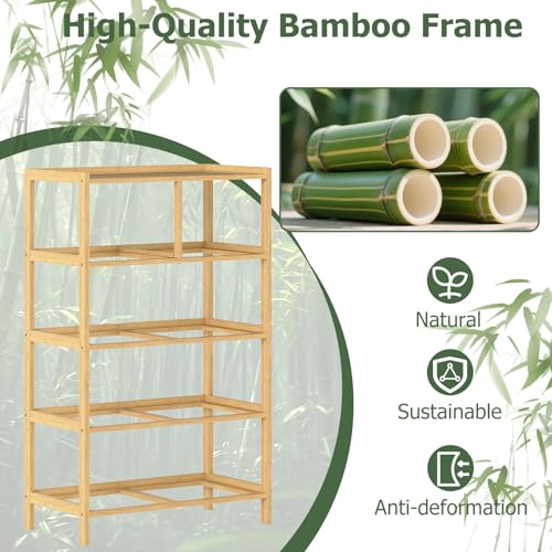 LOKO Fabric Dresser with 5 Drawers, Bamboo Chest of Drawers, Vertical Storage Tower for Small Space, Storage Organizer Unit for Bedroom, Entryway, Living Room, Laundry Room, Closet - size: 12"D x 23"W x 37"H (5 Drawers)