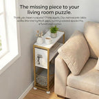 Skinny Side Table with Storage, 3 Tier Slim Side Tables for Small Spaces, Skinny End Table Narrow Bedside Table Narrow Side Table for Living Room, Bedroom - color: White Gold