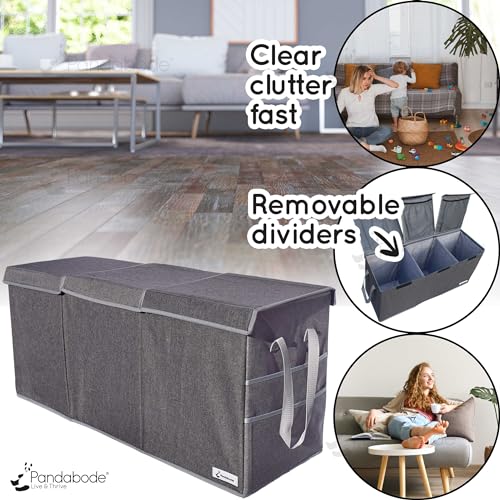 Extra Large Toy Box - Big Sturdy Collapsible Chest - Toy Storage Organizer with Pockets - for Living Room or Kids bedroom- 36 x 16 x 12 in - Grey - color: Grey