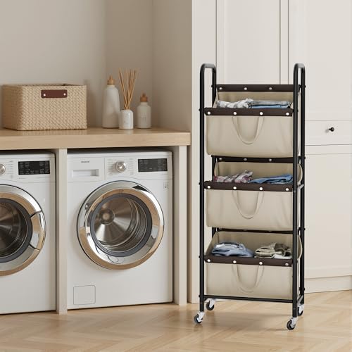 GRANNY SAYS 3 Tier Laundry Sorter, Laundry Basket with Wheels, Laundry Room Organization and Storage, 3 Section Rolling Laundry Cart for Dorm, Bathroom, Bedroom, Closet, Light Khaki - color: Light Khaki