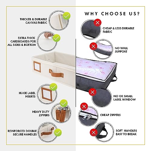 HOMELUX THEORY 2pc Under Bed Storage Containers, Bedroom Under the Bed Drawer Storage Organizer with Bins and Lids, Large Underbed Clothes Storage Box Ideal for Blanket, Fabric, & Shoes (Ivory) - color: 1. Ivory, size: Large (2pc)