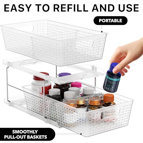 Simple Houseware 2 Tier Bathroom Organizer Tray Pull-Out Sliding Drawer/Under-Sink Storage, Clear - color: Clear