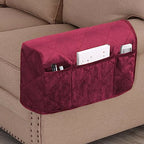 Velvet Quilted Armrest Covers - Water-Resistant Sofa Arm Protectors Set of 2 with Side Pocket Organizer, Non-Slip Furniture Covers for Chairs & Couches (Burgundy) - color: Burgundy
