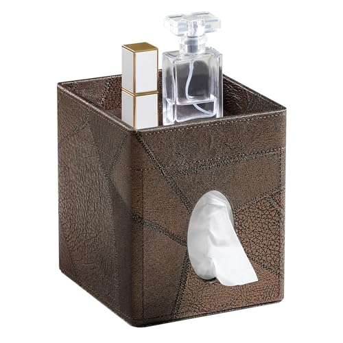 Square Tissue Box Cover, Stylish Leather Tissue Box Holder with Storage Tray, Decorative Tissue Rack Storage Box for Living Room, Bedroom, and Office Desk (Brown Vintage) - color: Brown Vintage
