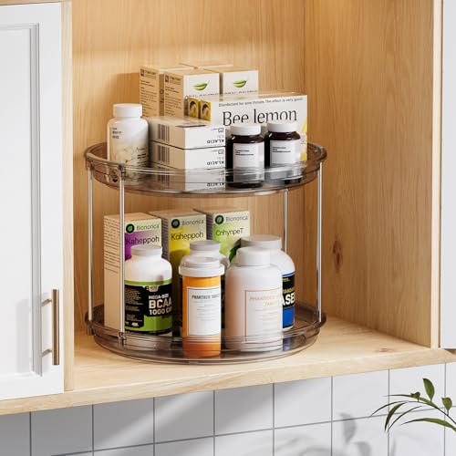 LAMU 2 Pack 2 Tier Lazy Susan Turntable Organizer 9.25'' Rotating Spice Rack Organization for Cabinet, Kitchen, Pantry, Countertop, Bathroom, Vanity, Medicine Cabinet Organizer, Grey - color: Gray, size: 9.25in 2Pack