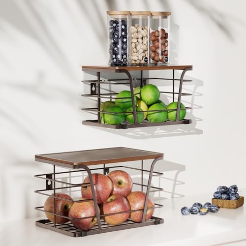 TIDIIABODE Extra Large 2 Pack Potato and Onion Storage Bins,Stackable Storage Pantry Organizers, Kitchen Storage Bins for Potato and Onion, Wall Mount Trash Bag Holder with Bamboo Top, Brown - color: 2-Pack-XL&L-Brown