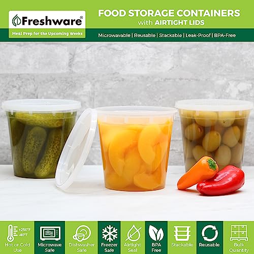 Freshware Food Storage Containers [240 Set] 24 oz Plastic Deli Containers with Lids, Slime, Soup, Meal Prep Containers | BPA Free | Stackable | Leakproof | Microwave/Dishwasher/Freezer Safe - size: 24 oz - 240 Sets
