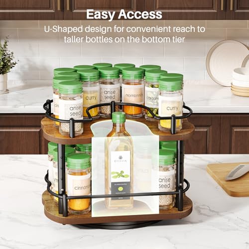 Spice Rack Organization for Cabinet - Height Adjustable Rotating Lazy Susan Organizer, Spice Organizer Fits Cabinets Wide＞ 11 inches, Clearance Height ＞10.5 inches
