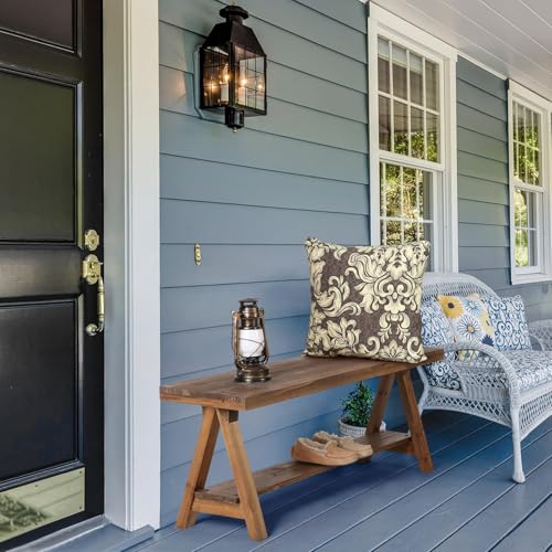 Wnutrees 43" Farmhouse Wood Bench, Long Rustic Indoor Storage Bench for Entryway, Living Room, Dining Room, Solid Wood Construction, Original Wood - size: 43" wood bench