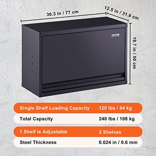 VEVOR Metal Storage Cabinet, 120lbs Load Capacity per Shelf, 20'' Tall Wall-Mounted Powder-Coating Steel Garage Cabinet with Adjustable Shelf, Press to Close & Open Door Perfect for Office Garage Tool - style: Flip up 20"