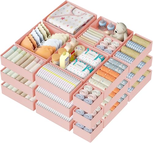 DIMJ Drawer Organizer Clothes 30 Pack - Foldable Baby Organizers and Storage Dresser Organizer for Bedroom, Closet Nursery Organization Dresser Dividers for underwear, Sock, Bra, Belt, Tie - color: Pink, size: 30 Pack