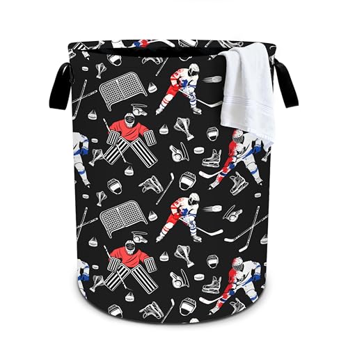 Hockey Laundry Basket Storage Bin Foldable Laundry Hamper Clothes Storage Bucket Organizer 19.6x15.7 Inch For Laundry Room/Bedroom/Bathroom - color: Hockey
