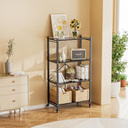 Folding Storage Shelves, 4-Tier Metal Foldable Shelf Shelving Rack Organizer On Rolling Wheels in Kitchen Warehouse Patio Pantry Garage Collapsible Shelves No Assembly (Black, 4-Layer) - color: Black/4-tier