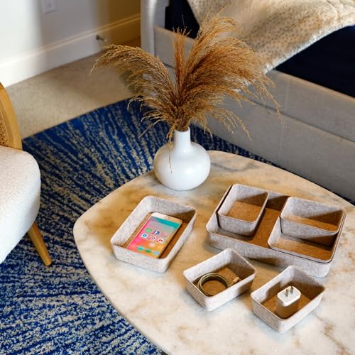 Welaxy Office Drawer organizers felt storage bins Shallow Small Desk trays Draw dividers Nordic Lifestyle Natural Scandinavian-chic style 7-piece (Oatmeal) - color: Oatmeal