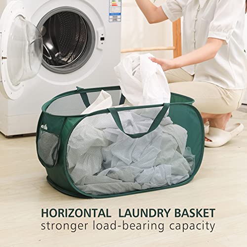Pop Up Laundry Hamper,Collapsible Horizontal Baskets with Handles & Side Pocket,Foldable Sturdy mesh for Laundry Room,Bathroom,Kids Room,College Dorm or Travel (Grey) - color: Grey