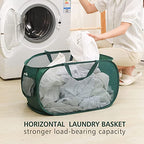 Pop Up Laundry Hamper,Collapsible Horizontal Baskets with Handles & Side Pocket,Foldable Sturdy mesh for Laundry Room,Bathroom,Kids Room,College Dorm Travel (Green) - color: Green