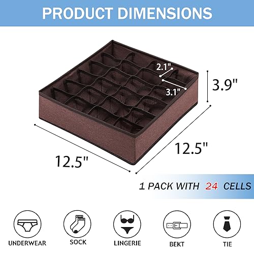 Foldable Storage Cubes Drawer Underwear Organizer Dividers， under Cabinet Organizer 24-Cell Fabric Storage Boxes for Lingerie,Socks,Ties （Coffee） - color: Coffee