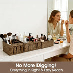 VERONLY Cosmetic Storage Bins Makeup Organizer, Adjustable Multifunction Storage Box Desk Drawer Divider for Makeup Brushes, Bathroom Countertop or Dresser, Set of 4 - style: Brown 4PC