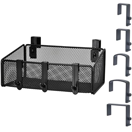 JDYOOMI Bedside Caddy Shelf Hanging Storage Basket for Bunk Bed, Office Cubical Walls, Baby Rails, College Dorm Organizer - 5 Pairs Sized Hooks for Phone, Glass, Magazine, Decor (Black) - color: Black