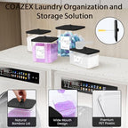 COAZEX 4 Pack Clear Laundry Pods Container & Dryer Sheet Holder, Plastic Square Laundry Room Organization and Storage Jars with Lids, Scoops & Labels for Detergent, Powder, Dryer Balls (Black Lid) - color: A-2+1+1 Pack(Black Lid)