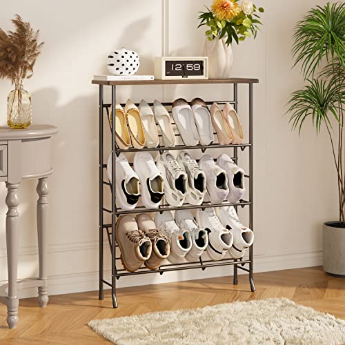 JZM Shoe Rack Storage, Narrow 4 Tier Metal Shoe Storage Shelf, Free Standing Shoe Racks, Space Saving Shoe Rack Organizer for Entryway, Hallway, Bedroom, Living Room(12-16 Pair) - color: Grey