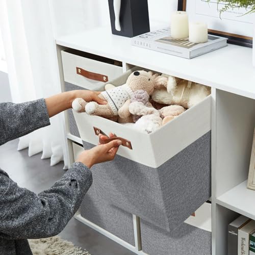DECOMOMO Fabric Cube Storage Bins - Storage Baskets for Shelves, Cube Storage Organizer for Kallax and Cubbies (Grey & White, 13 inch Cube) - 4 Pack - color: Grey and White, size: Cube 13" /4pcs