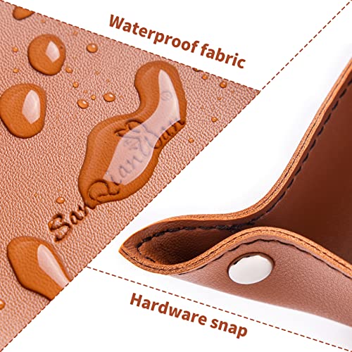 SANQIANWAN PU Leather Jewelry Valet Tray for Women and Men, Portable Entryway Table and Bedside Nightstand Desk Catchall Travel Dish Plate for Key, Wallet, Watch, Coin (Brown-B) - color: Brown-b, size: 7" x 7" x 1.7"
