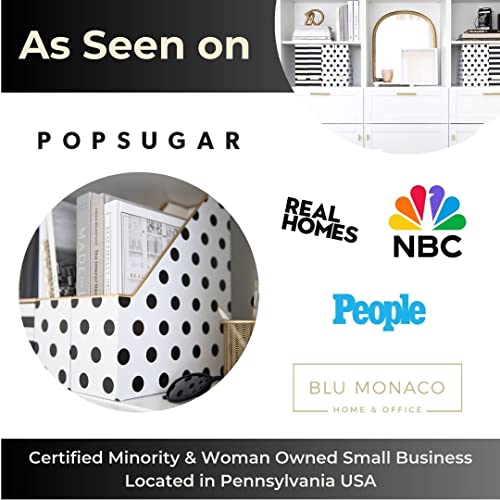 BLU MONACO | Cardboard Magazine File Holder Set of 4 | Vertical Magazine File Holder for Desk and Shelves | Standing File Holder for Classroom School Paper Storage - color: Gold Dots Black Stripes