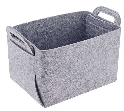 Minoisome Storage Basket Felt Storage Bin Collapsible& Convenient Box Organizer with Carry Handles for Office Bedroom Closet Babies Nursery Toys Laundry (Light grey, 15.7inch（L）×11inch（W）×10inch（H）) - color: Light grey, size: 15.7inch（L）×11inch（W）×10inch（