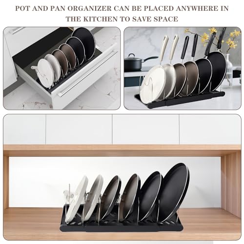 Expandable Pot and Pan Organizer Rack with 7 Stainless Steel Adjustable Shelves, for Neatly Storing Cookware, Pots, Pans, Lid (Style 2) - color: black