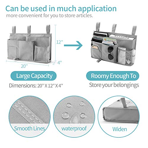 Bseash Bunk Bed Organizer, Bedside Caddy Hanging Bed Organizer Storage Bag 8 Pockets, for College Dorm Rooms Bed, Hospital Bed, Baby Bed Rails, 600D Oxford Cloth (Gray) - color: Gray, size: Large