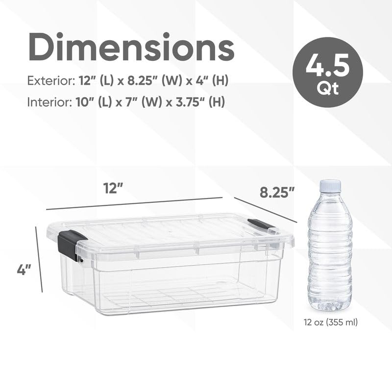 Superio Clear Plastic Storage Bins with Lid, 4.5 Quart Box, Organizing Containers, Stackable Plastic Tote for Home, Garage, Dorm, School, and Office - size: 4.5 Qt