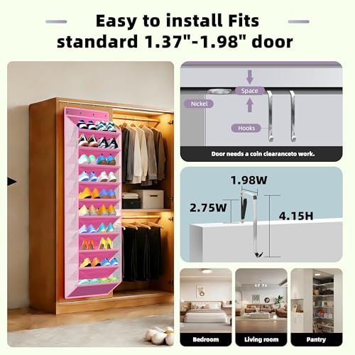 PAULONE 10-Pocket Multi-Use Over the Door Organizer, Heavy Duty 95lbs Capacity with Breathable Mesh, Versatile Hanging Storage for Shoes, Toys, Office Supplies-Classic (Blush Pink, 10-Shelf,) - color: Blush Pink, size: 10-Shelf,