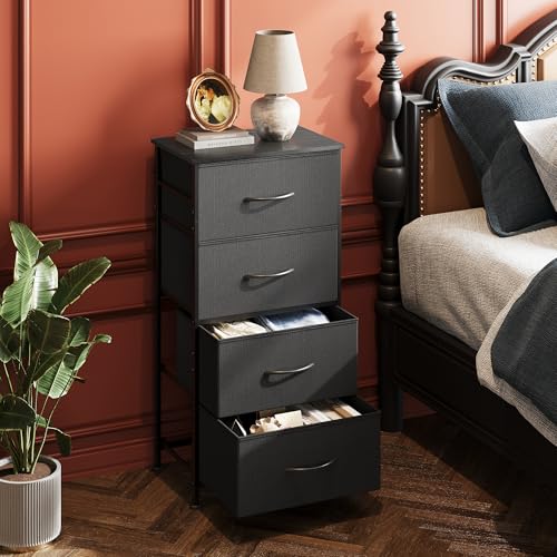 WLIVE Dresser with 4 Drawers, Fabric Storage Tower, Organizer Unit for Bedroom, Hallway, Entryway, Closets, Sturdy Steel Frame, Wood Top, Easy Pull Handle, Charcoal Black - color: Charcoal Black