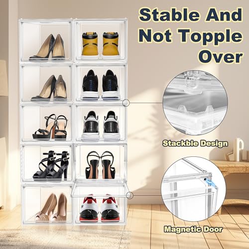Size 12 Clear Shoe Boxes with Acrylic Magnetic Front Door Plastic Stackable Shoe Organier for Sneaker & Boots Collection, Space-Saving Shoe Storage for Closet Entryway, Bedroom - size: Size 11.5 - 1 Pack