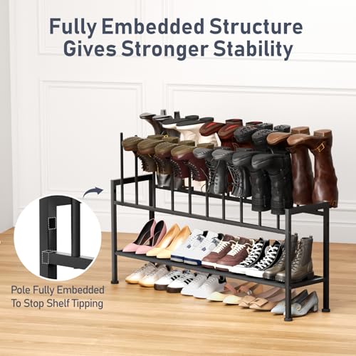 DIMJ Boot Rack 3-Tier - Black Metal Boot Storage Rack for Tall Boots Organizer Tall Boots, Multiuse Shoe Rack for Boots, Sneakers, High-Heel, Entryway, Fit for 10 Pairs, Black - size: 1 Pack -3 Tier 10 Pair